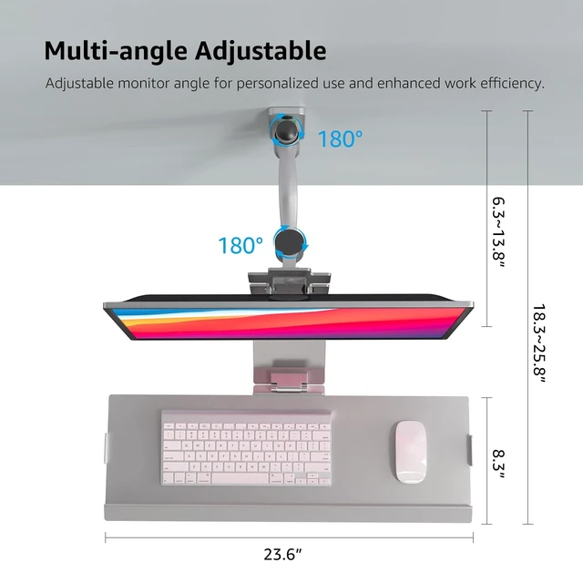 Alt view image 5 of 5 - BEWISER Monitor Wall Mount with Foldable Keyboard Tray & Mouse Storage