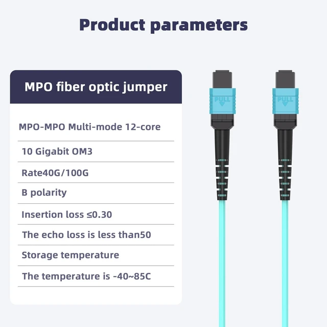 Alt view image 2 of 5 - Jeirdus MPO-MPO Patch Cord, OM3 Multimode Fiber, 12-core Fiber for QSFP+ Transceivers, 20-Meter(65ft) 12 Strands