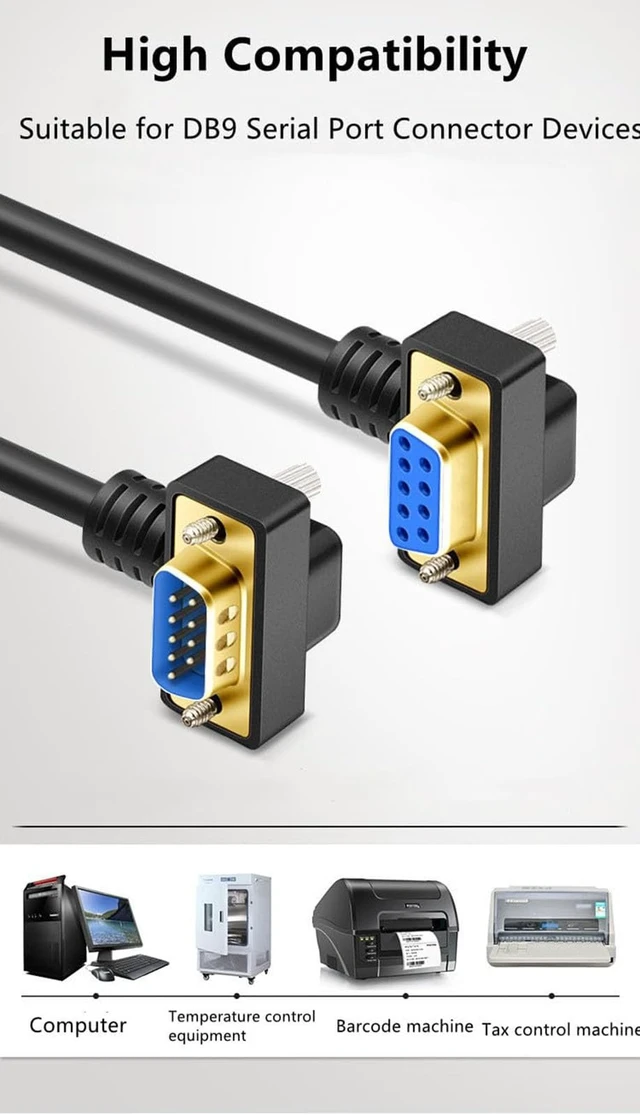 Alt view image 2 of 5 - Aoikknuw 16.4ft DB9 9Pin RS232 Serial Extension Cable, Male to Female 270 Degree Right Angle COM Port Gold Plated Connector for PC, Printer, Industrial Equipment 5 Meters