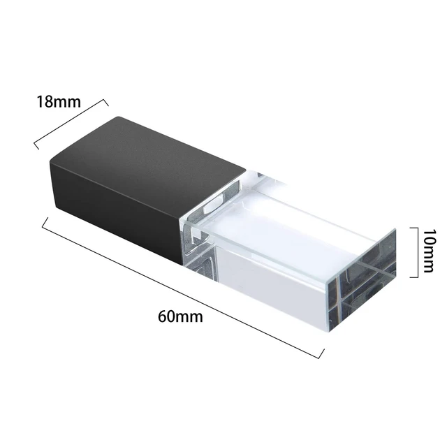 Alt view image 2 of 5 - USB Flash Drive128GB 2.0 Flash Memory with Blue Light Crystal Glass Fashionable Crystal Stone Cute Small Compact Portable Waterproof Dustproof Memory Stick USB Pendrive Rectangle Shape Black