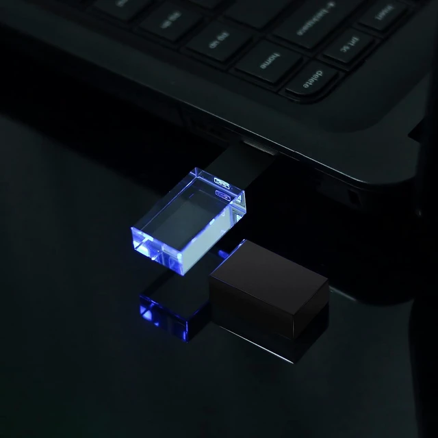 Alt view image 4 of 5 - USB Flash Drive128GB 2.0 Flash Memory with Blue Light Crystal Glass Fashionable Crystal Stone Cute Small Compact Portable Waterproof Dustproof Memory Stick USB Pendrive Rectangle Shape Black