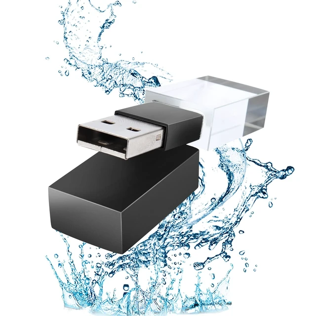 Alt view image 3 of 5 - USB Flash Drive128GB 2.0 Flash Memory with Blue Light Crystal Glass Fashionable Crystal Stone Cute Small Compact Portable Waterproof Dustproof Memory Stick USB Pendrive Rectangle Shape Black