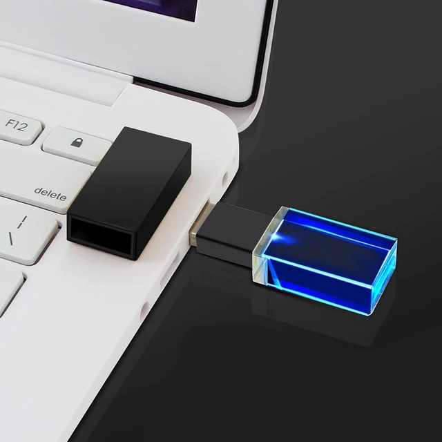 Alt view image 5 of 5 - USB Flash Drive128GB 2.0 Flash Memory with Blue Light Crystal Glass Fashionable Crystal Stone Cute Small Compact Portable Waterproof Dustproof Memory Stick USB Pendrive Rectangle Shape Black