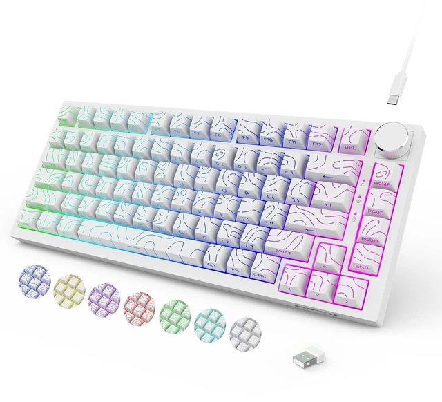 Main image of Wireless Mechanical Keyboard, Bluetooth/2.4GHz/USB-C 3 in 1 Modes Connection with RGB Backlit, Side Printed PBT Keycaps, 75% Hot Swappable Custom Keyboard with Knob Mechanical Gaming Keyboards