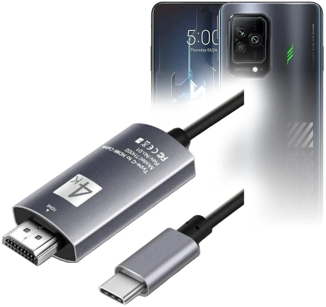 Main image of BoxWave Cable Compatible with Xiaomi Black Shark 5 - SmartDisplay Cable - USB Type-C to HDMI (6 ft), USB C/HDMI Cable - Jet Black