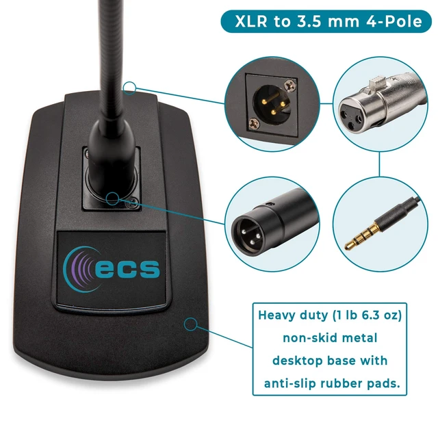 Alt view image 4 of 5 - ECS WordSentry 4-Pole 3.5mm Adjustable Gooseneck Microphone for PC, Computers, iPhone, Android Smartphone, Microsoft Surface, Tablets, Gaming, Streaming, Voice-Over, Vlogging, Podcast Recordin
