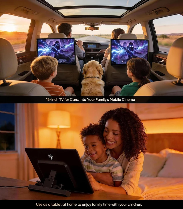 Alt view image 3 of 5 - 16" Car TV Headrest Monitor for Cars Back seat Universal Rear Entertainment System, Support Phone Wireless Mirror Link Touch Screen 4K,with WiFi/Bluetooth/HDMI/USB/Video Player (2G+32G(1*PC))