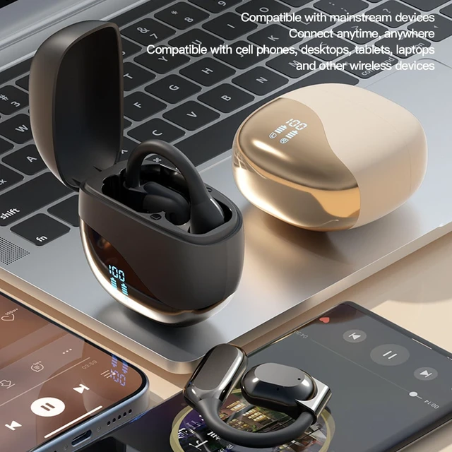 Alt view image 3 of 5 - Bewinner Open Ear Earbuds, Outside The Ear Cordless Ear Headphones with Earhooks, Bluetooth Noise Cancelling Open Air Conduction Earbuds with AI Translation (Black)