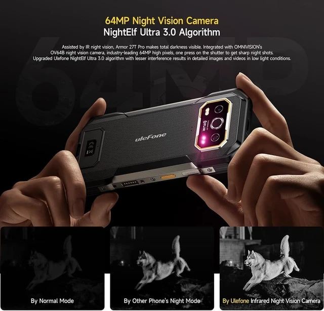 Alt view image 5 of 5 - Ulefone Armor 27T Rugged Phone with Thermal Imaging Camera, 24GB+256GB MTK G99 Android 14 Smartphone, 10600mAh 50MP+64MP Night Vision, 6.78" FHD+ 120Hz, IP68/69K Waterproof Dual SIM 4G Smartphone NFC