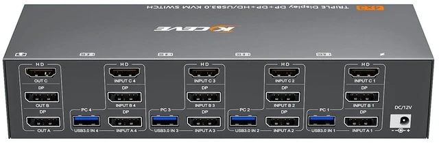Main image of KVM Switch 3 Monitors 4 Computers 8K@60Hz/4K@144Hz,3 Monitor KVM Switch for 4 Computers Share 3 Screens and 4 USB 3.0 Ports,Wired Remote and 4 USB Cables Included