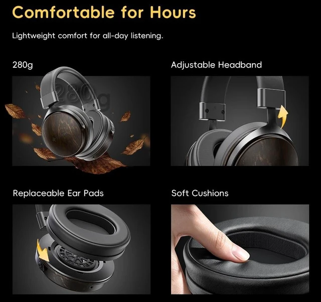 Alt view image 4 of 5 - SNOWSKY FIIO Nature Closed-Back Over-Ear Hi-Fi Headphones, 50mm Carbon Composite Drivers, Natural Balanced Sound, Detachable Cable, Wood Grain Ear Cups (Apricot)