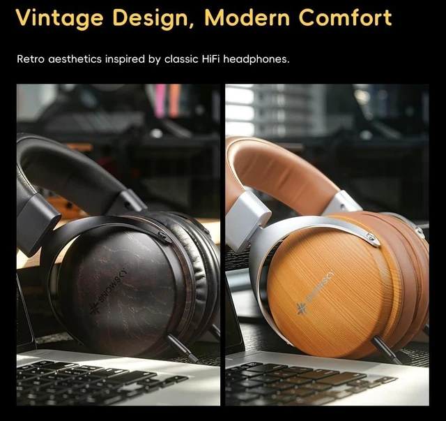 Alt view image 3 of 5 - SNOWSKY FIIO Nature Closed-Back Over-Ear Hi-Fi Headphones, 50mm Carbon Composite Drivers, Natural Balanced Sound, Detachable Cable, Wood Grain Ear Cups (Apricot)