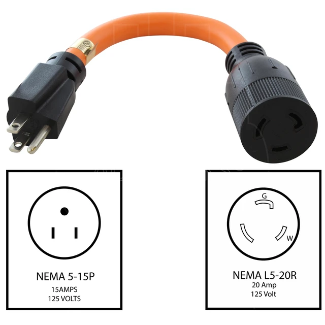 Alt view image 2 of 5 - AC WORKS Locking Adapter Household 15Amp 5-15P Plug to Locking 20Amp L5-20R Female Connector (Flexible)