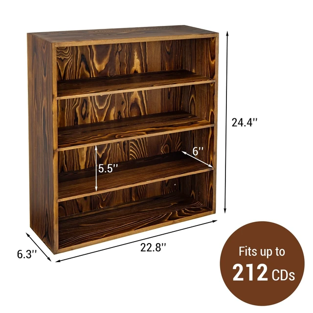 Alt view image 5 of 5 - MyGift Wall Mounted CD Storage Cabinet 4-Tier Solid Wood Media Organizer Holds 212 CDs, Rustic Toasted Brown Display Rack for Living Room, Office and Home Decor