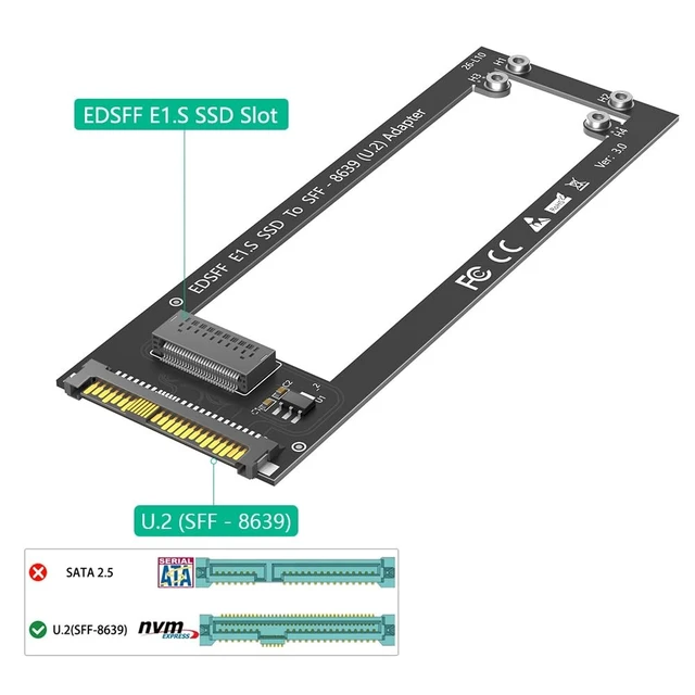 Alt view image 3 of 5 - Mustpoint New Version U.2 SFF-8639 to NVMe Ruler 1U GEN-Z EDSFF Short SSD E1.S Carrier Adapter