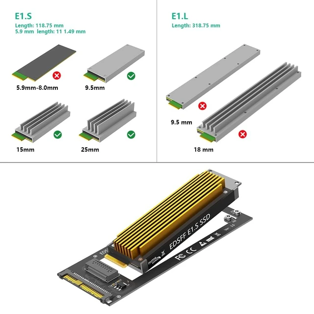Alt view image 5 of 5 - Mustpoint New Version U.2 SFF-8639 to NVMe Ruler 1U GEN-Z EDSFF Short SSD E1.S Carrier Adapter
