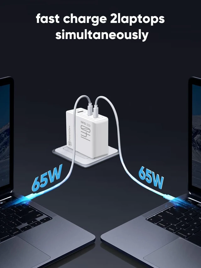 Alt view image 3 of 5 - PowerlotZero 140W GaN PD3.1 Wall Charger - 3-Port Compact Fast Charger for MacBook Pro 16", Dell XPS, iPhone 16/15 Series, iPad Pro, Galaxy S24 ^^ USB-C & USB-A Multi-Device Charging Station