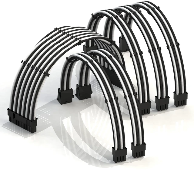 Main image of LINKUP ATX 24-Pin PSU Extension Cable ^^ Braided Sleeved, 50cm, White/Black