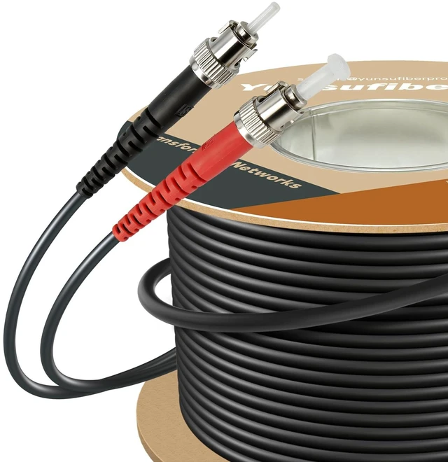 Main image of Yunsufiberpro 100m / 328ft OFNR 5.0mm Diameter OM1 Multimode Fiber Cable ST to ST, Riser Rated ST/ST Fiber Optic Patch Cord, Duplex 62.5/125 MMF Optical Jumper, Black