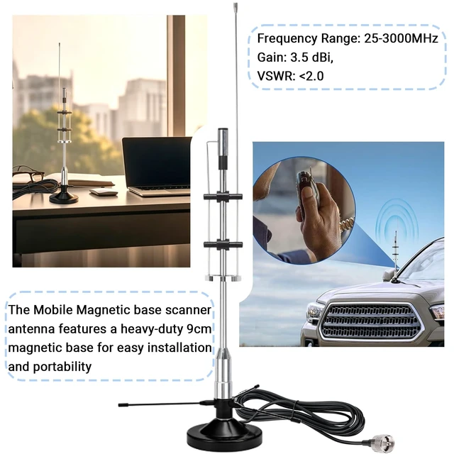 Alt view image 3 of 5 - Outdoor Indoor Police Scanner Antenna, 25-3000mhz, VHF/UHF GMRS Desktop Scanner Antenna for House with 16.4ft Cable BNC/SMA/SO239/ VHF UHF Ground Plane, for SDR/ADSB Flightaware