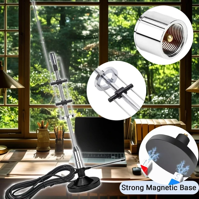 Alt view image 5 of 5 - Outdoor Indoor Police Scanner Antenna, 25-3000mhz, VHF/UHF GMRS Desktop Scanner Antenna for House with 16.4ft Cable BNC/SMA/SO239/ VHF UHF Ground Plane, for SDR/ADSB Flightaware