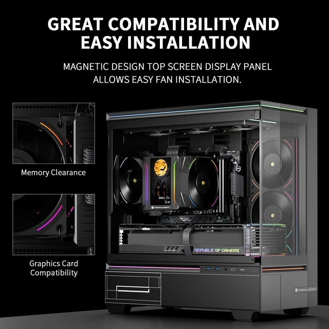 Alt view image 4 of 5 - Thermalright TR Peerless Assassin 120 Vision MAX ARGB Black CPU Air Cooler, Twin Tower Radiator 2150RPM,480x854 Resolving Power IPS Screen with 5,Computer Cooler for Intel lga1851/1700/