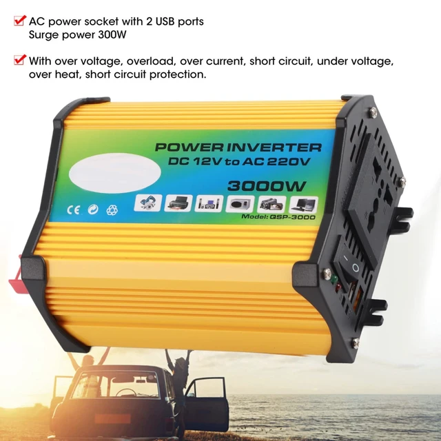 Alt view image 2 of 5 - Aramox Power Converter, Dual USB 12V to 220V Car Power Transformer, DC to AC Modified Sine Converter Voltage Converter for Camping Travel Adapter (AC220V)