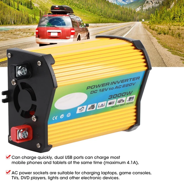 Alt view image 3 of 5 - Aramox Power Converter, Dual USB 12V to 220V Car Power Transformer, DC to AC Modified Sine Converter Voltage Converter for Camping Travel Adapter (AC220V)