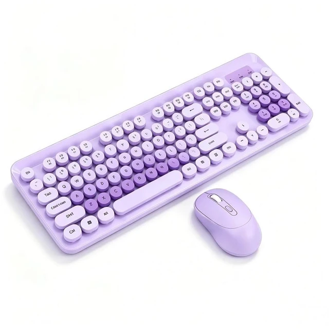 Main image of EBTOOLS Wireless Keyboard and Mouse Combo, 2.4GHz Plug and Play with Retro Round Keycaps and Quiet Clicks, Numeric Keypad and Multimedia Hotkeys, Compatible with PC Laptop Desktop (Purple)