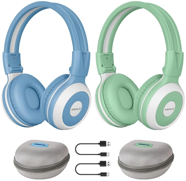 Main image of SIMOLIO 2 Pack Bluetooth Kids Headphones with Case, Built-in Mic for School