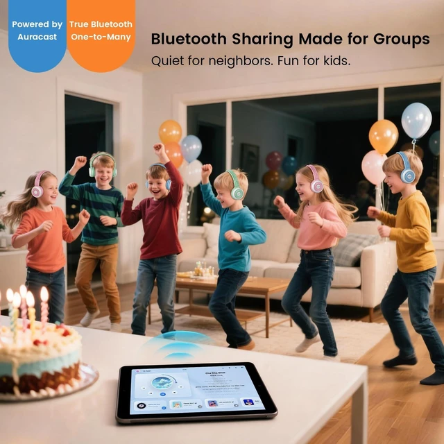 Alt view image 2 of 5 - SIMOLIO 2 Pack Bluetooth Kids Headphones with Case, Built-in Mic for School