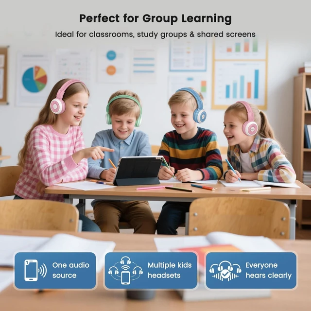 Alt view image 3 of 5 - SIMOLIO 2 Pack Bluetooth Kids Headphones with Case, Built-in Mic for School