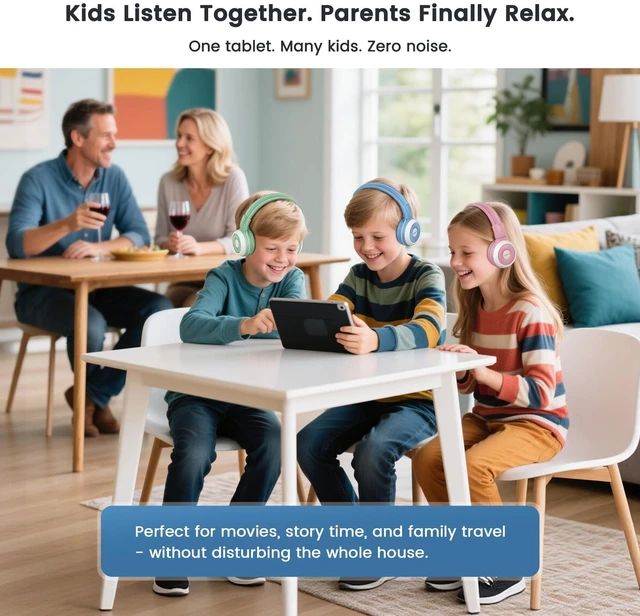 Alt view image 4 of 5 - SIMOLIO 2 Pack Bluetooth Kids Headphones with Case, Built-in Mic for School