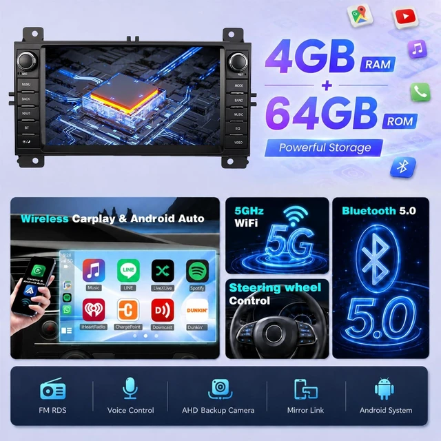 Alt view image 3 of 5 - 4+64G Car Radio for Jeep Grand Cherokee 2011-2013, Dodge Durango 2011-2013