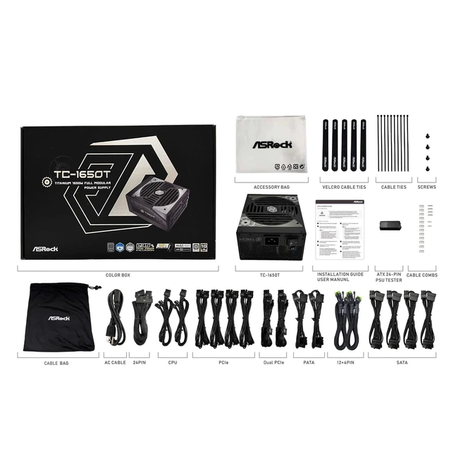 Alt view image 5 of 5 - ASRock Taichi TC-1650T 1650W ATX 3.1 & PCIe 5.1 Power Supply, 80 Plus Titanium, Cybenetics Titanium & Lambda A+, Native 12V-2x6 with TempGuard, 100% Japanese Capacitors, 10-Year Warranty