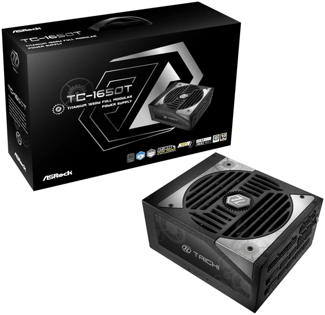 Main image of ASRock Taichi TC-1650T 1650W ATX 3.1 & PCIe 5.1 Power Supply, 80 Plus Titanium, Cybenetics Titanium & Lambda A+, Native 12V-2x6 with TempGuard, 100% Japanese Capacitors, 10-Year Warranty
