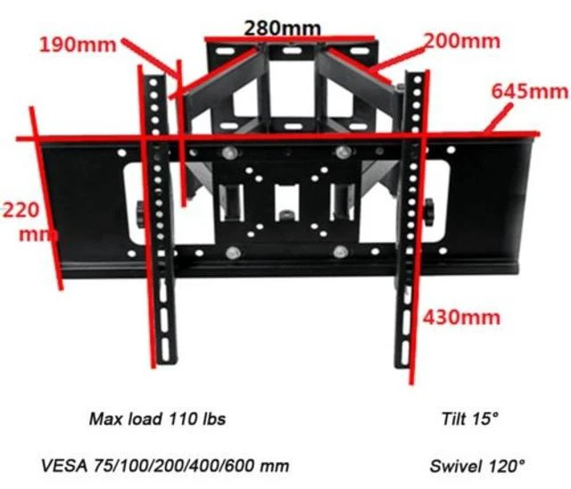 Alt view image 4 of 4 - Henxlco Dual Arm Articulating Full Motion Tilt TV Wall Mount Swivel Bracket for Most 32 37 40 42 46 47 50 52 55 65", Some up to 70" Flat Screen Panel Plasma LCD LED TV with VESA up to 600x 400mm