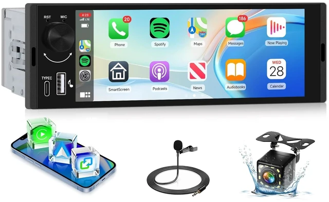 Main image of Driauto 6.5 Inch Single DIN Touch Screen Car Radio with Bluetooth 5.2, Incell Screen Wireless Carplay and Android Auto Car Stereo, Mirror Link FM EQ Steering Wheel Control USB+ Backup Camera