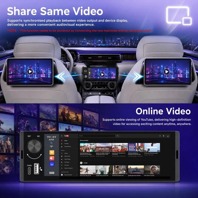Alt view image 3 of 5 - Driauto 6.5 Inch Single DIN Touch Screen Car Radio with Bluetooth 5.2, Incell Screen Wireless Carplay and Android Auto Car Stereo, Mirror Link FM EQ Steering Wheel Control USB+ Backup Camera