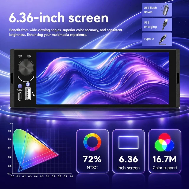 Alt view image 4 of 5 - Driauto 6.5 Inch Single DIN Touch Screen Car Radio with Bluetooth 5.2, Incell Screen Wireless Carplay and Android Auto Car Stereo, Mirror Link FM EQ Steering Wheel Control USB+ Backup Camera