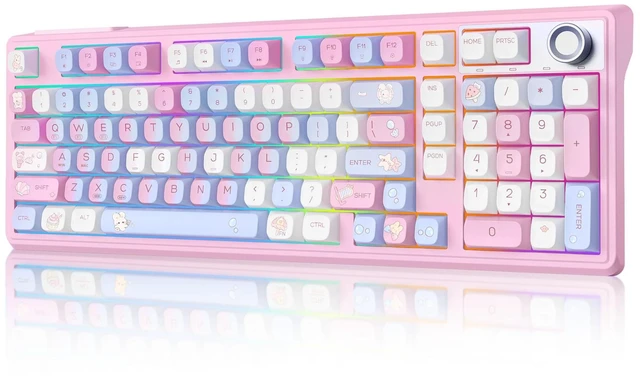 Main image of Creamy Keyboard with Number Pad Wireless Mechanical Keyboard with Knob Pink