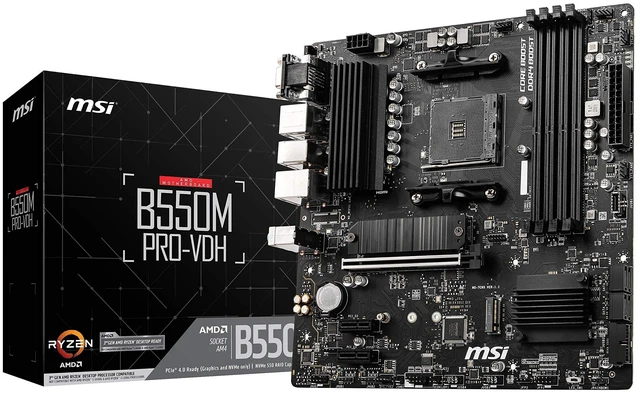 Main image of MSI B550M PRO-VDH ProSeries Motherboard (AMD Ryzen 5000, AM4, DDR4, PCIe 4.0, SATA 6Gb/s, M.2, USB 3.2 Gen 1, Wi-Fi, Bluetooth, D-SUB/HDMI/DP, Micro-ATX)