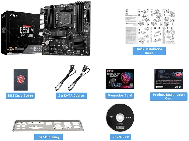 Alt view image 3 of 5 - MSI B550M PRO-VDH ProSeries Motherboard (AMD Ryzen 5000, AM4, DDR4, PCIe 4.0, SATA 6Gb/s, M.2, USB 3.2 Gen 1, Wi-Fi, Bluetooth, D-SUB/HDMI/DP, Micro-ATX)