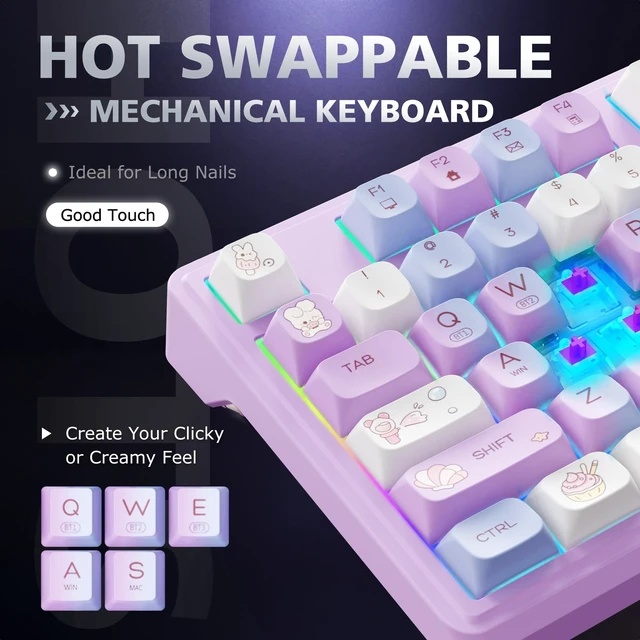 Alt view image 4 of 5 - Creamy Keyboard with Number Pad Wireless Mechanical Keyboard with Knob Pink