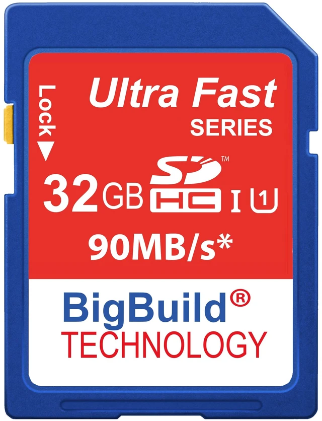 Main image of BigBuild Technology 32GB Ultra Fast 90MB/s SD SDHC Memory Card for Canon EOS 1000D DSLR Camera