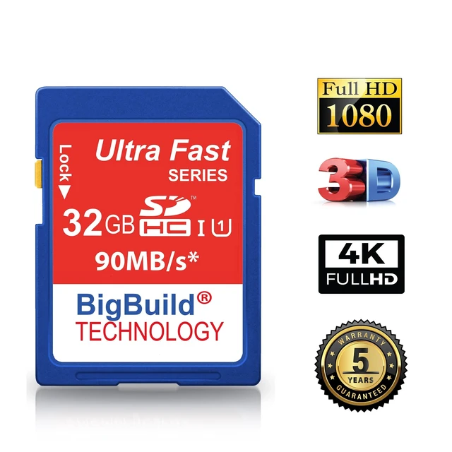 Alt view image 3 of 5 - BigBuild Technology 32GB Ultra Fast 90MB/s SD SDHC Memory Card for Canon EOS 1000D DSLR Camera