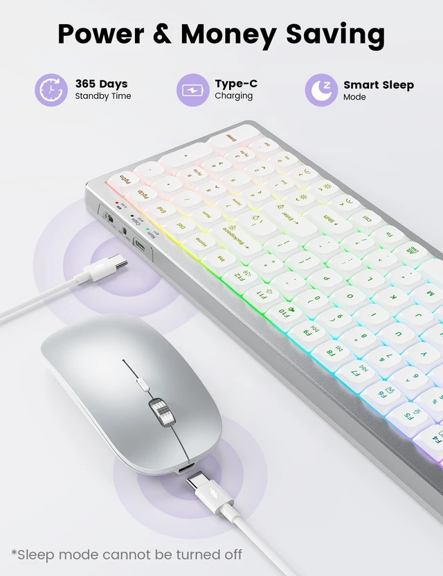 Alt view image 5 of 5 - Wireless Keyboard and Mouse Combo with 11 Backlit Effects, RGB, 3-Device