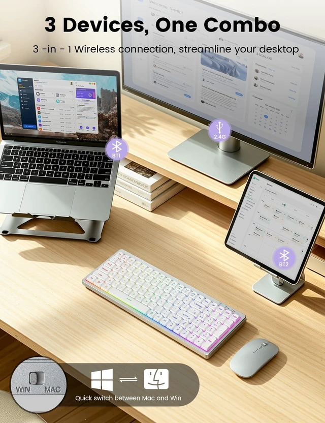 Alt view image 3 of 5 - Wireless Keyboard and Mouse Combo with 11 Backlit Effects, RGB, 3-Device