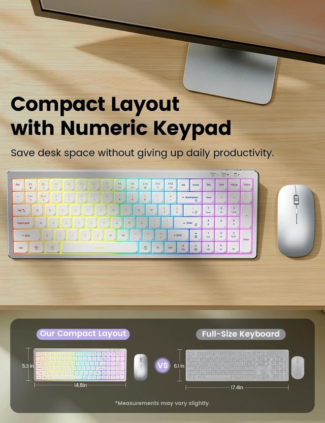 Alt view image 4 of 5 - Wireless Keyboard and Mouse Combo with 11 Backlit Effects, RGB, 3-Device