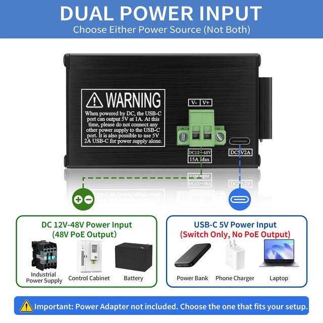 Alt view image 3 of 5 - ATROODAC Industrial 12 Port Gigabit PoE Switch, DC 12-48V to 48V PoE Boost